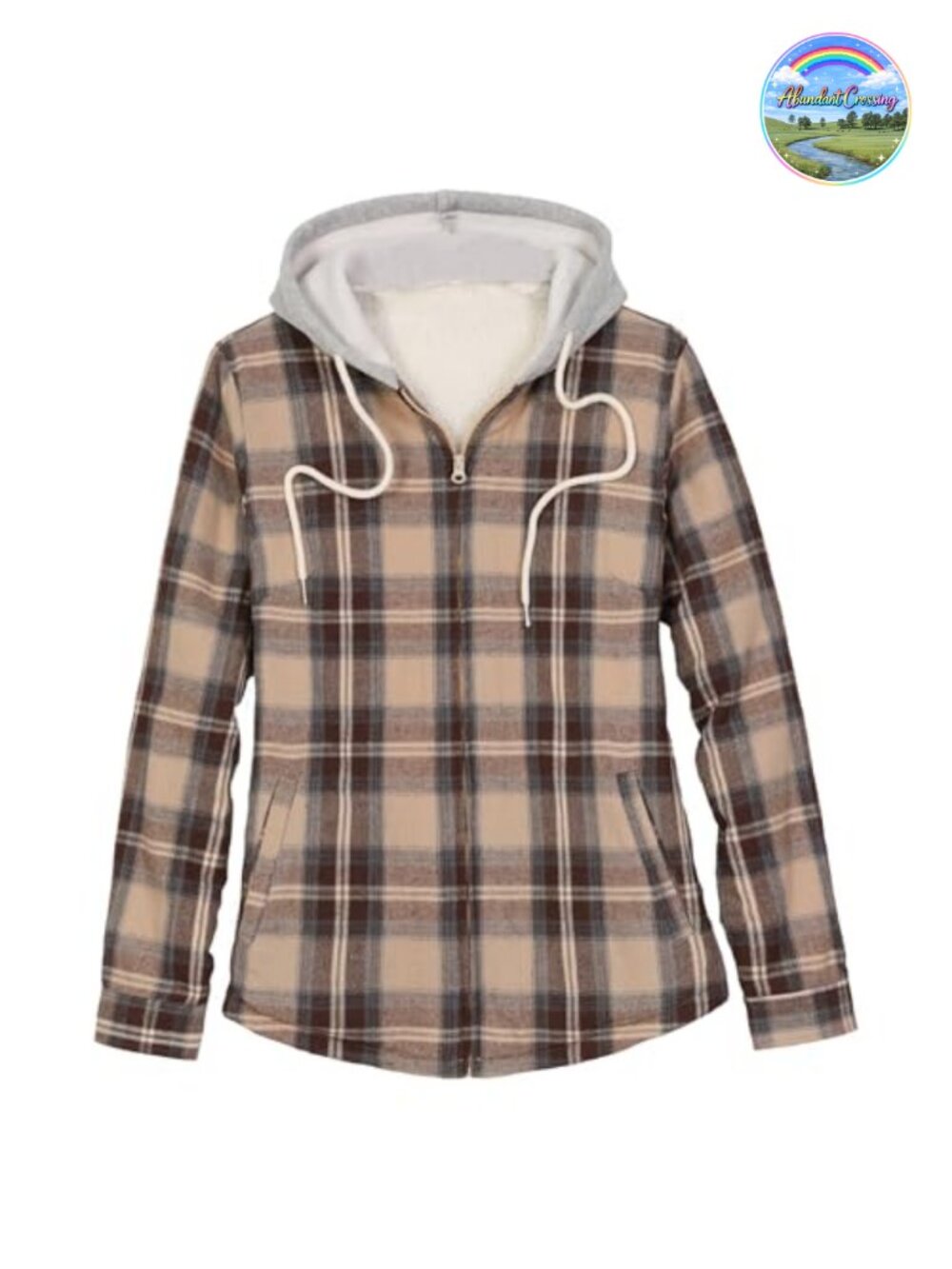 Women's Sherpa Lined Hooded Flannel Shacket Plaid Zip Up Fleece Jacket